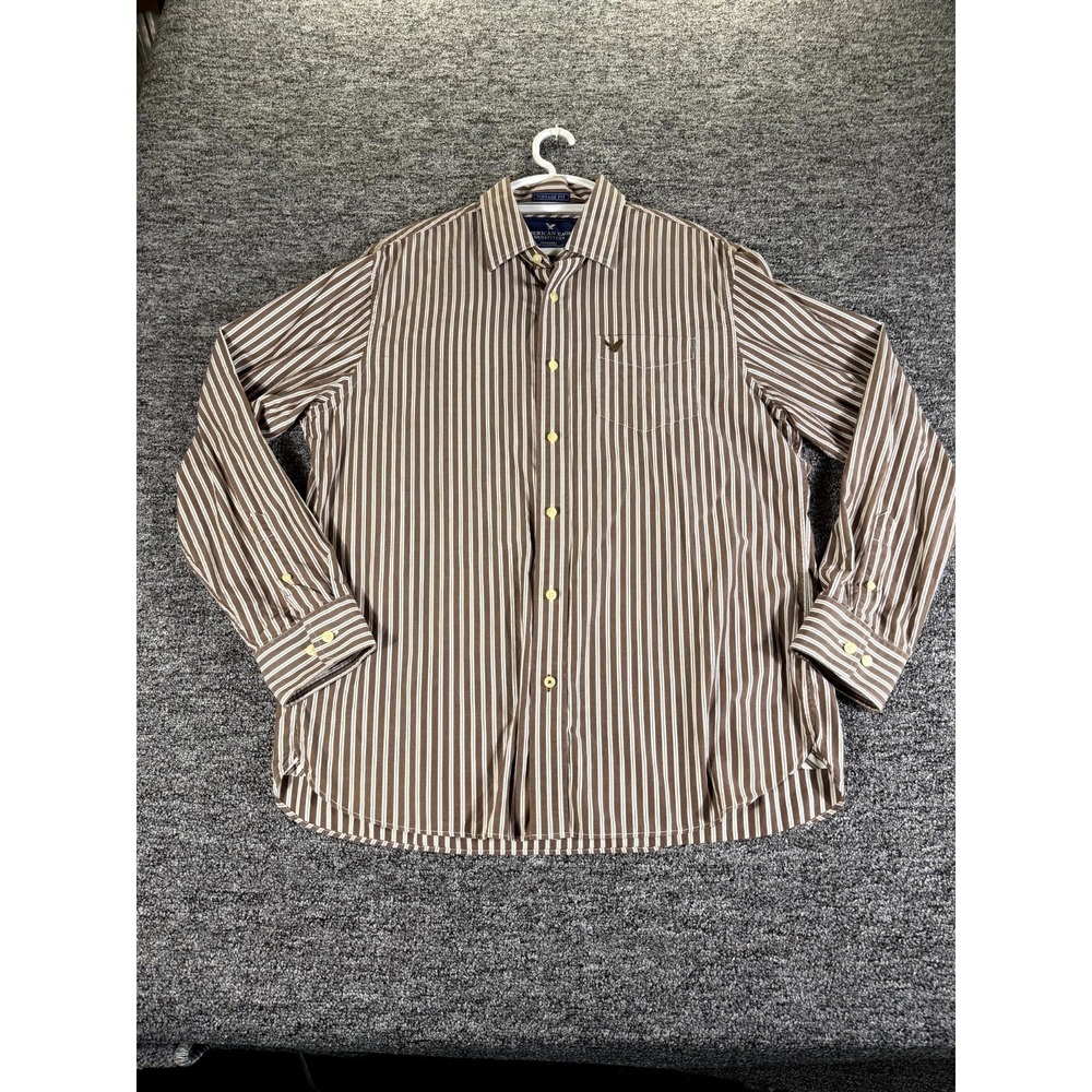 American Eagle Outfitters Shirt Mens XL Brown White Vertical Stripe Vintage Fit